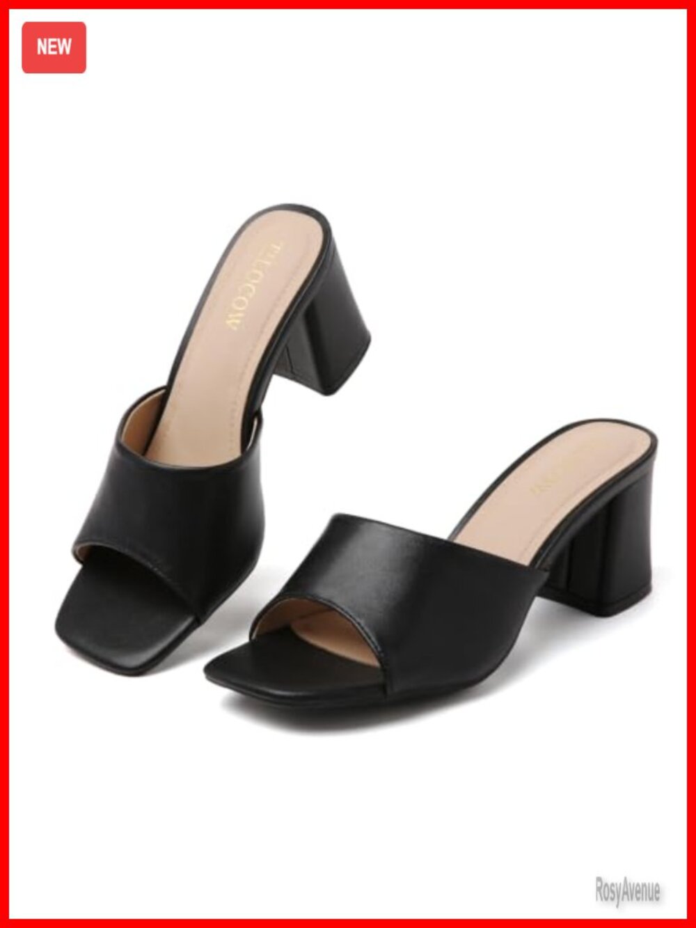 Women's Chunky Block Heel Square Toe Slip On Mules Embroidered Sandals